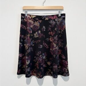 ECI New York Dark Floral A-Line Flowy Pull On Midi Skirt NWOT